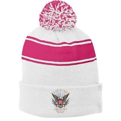 In God We Trust Guns Are Just Backup American Flag Stripe Pom Pom Beanie