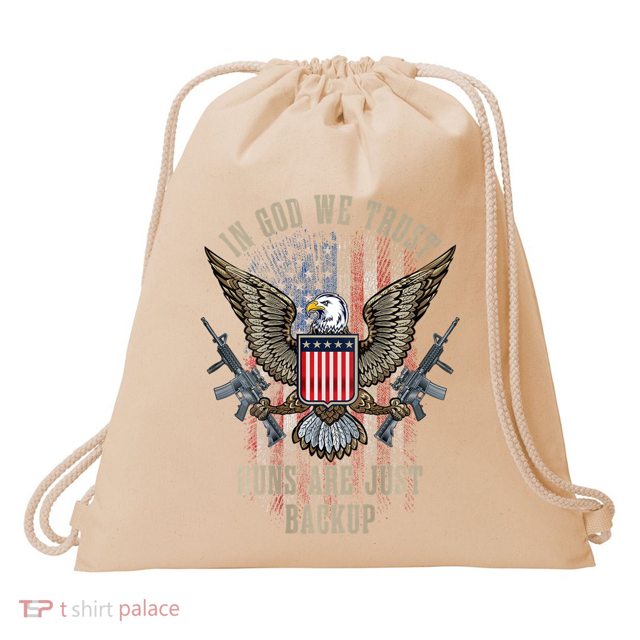 In God We Trust Guns Are Just Backup American Flag Drawstring Bag