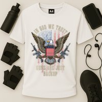 In God We Trust Guns Are Just Backup American Flag Cooling Performance Crew T-Shirt