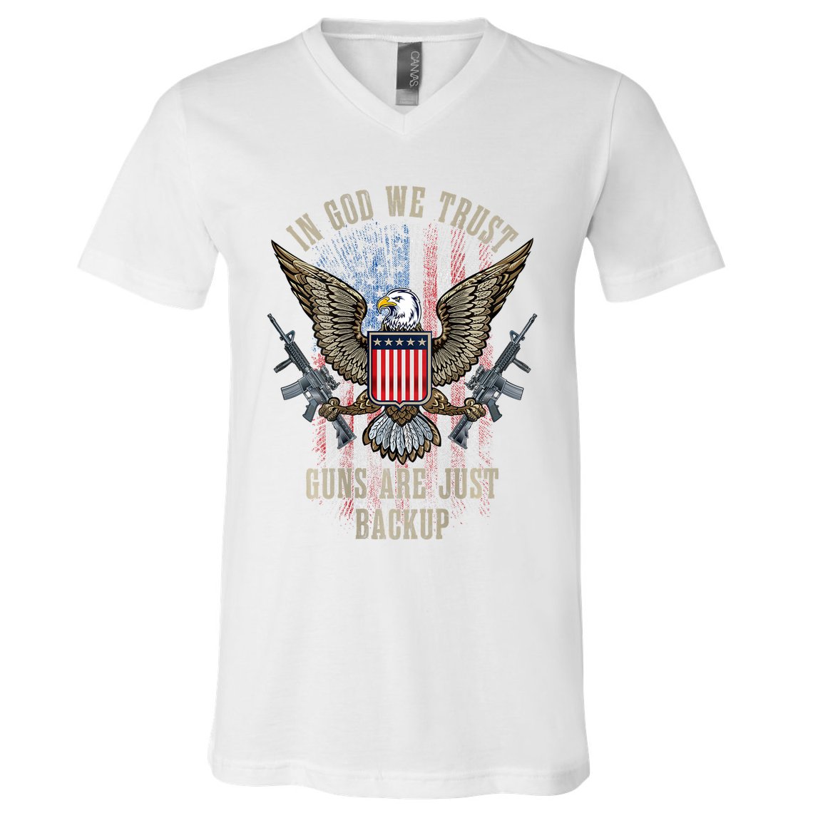 In God We Trust Guns Are Just Backup American Flag V-Neck T-Shirt
