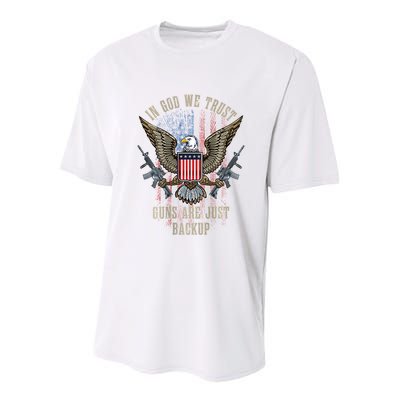 In God We Trust Guns Are Just Backup American Flag Youth Performance Sprint T-Shirt