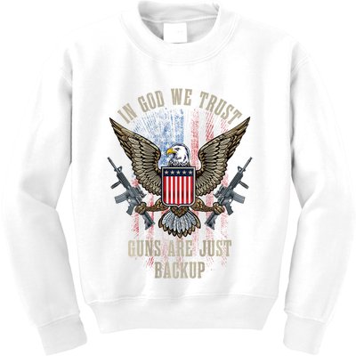 In God We Trust Guns Are Just Backup American Flag Kids Sweatshirt