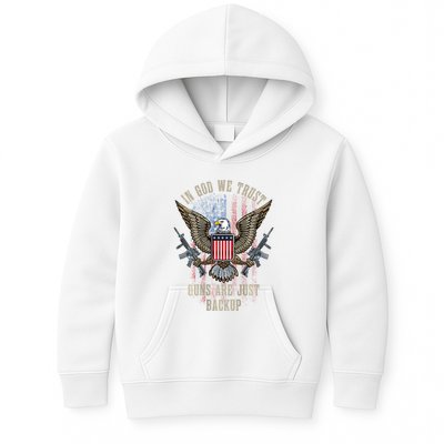 In God We Trust Guns Are Just Backup American Flag Kids Hoodie