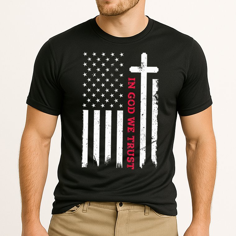 In God We Trust With Patriotic Vintage American Flag Cooling Performance Crew T-Shirt