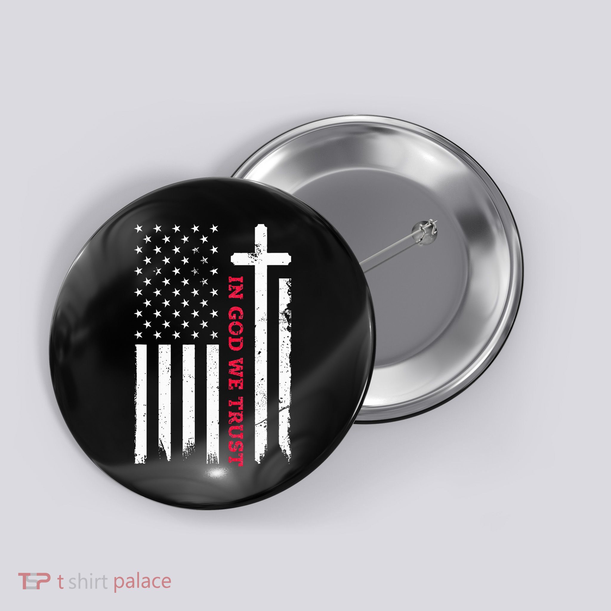 In God We Trust With Patriotic Vintage American Flag Button