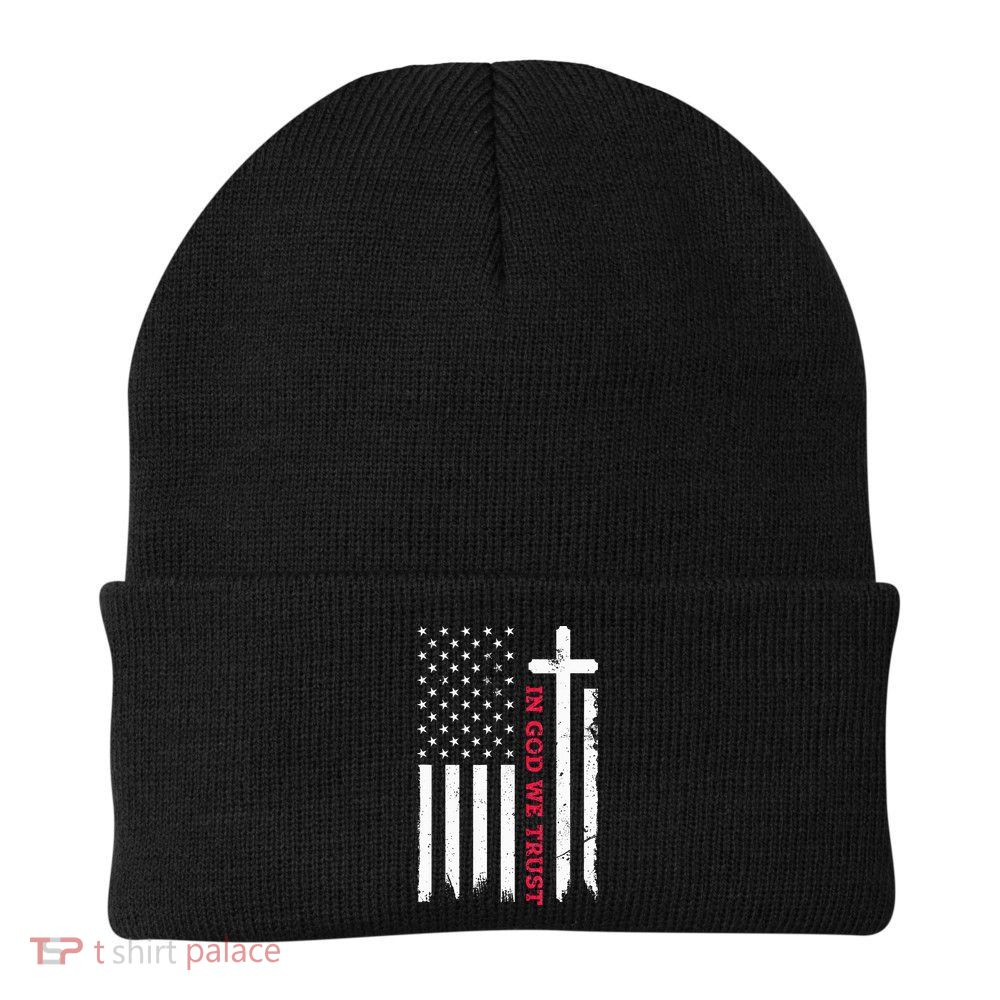 In God We Trust With Patriotic Vintage American Flag Beanie