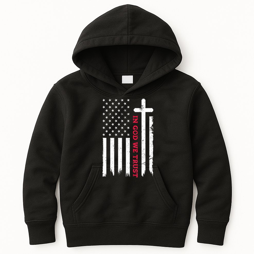 In God We Trust With Patriotic Vintage American Flag Kids Hoodie