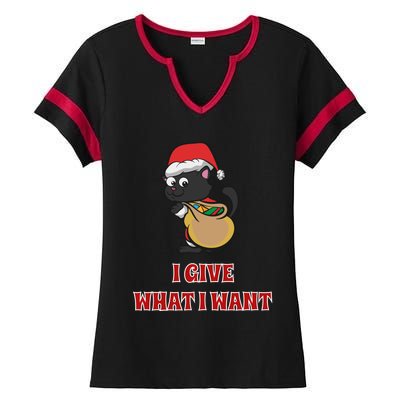 I Give What I Want Santa Cat Christmas Cheer Gift Ladies Halftime Notch Neck Tee