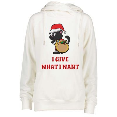 I Give What I Want Santa Cat Christmas Cheer Gift Womens Funnel Neck Pullover Hood