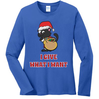 I Give What I Want Santa Cat Christmas Cheer Gift Ladies Long Sleeve Shirt