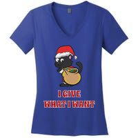 I Give What I Want Santa Cat Christmas Cheer Gift Women's V-Neck T-Shirt