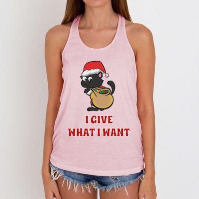 I Give What I Want Santa Cat Christmas Cheer Gift Women's Knotted Racerback Tank