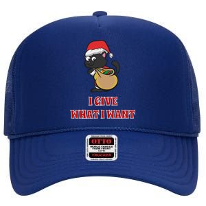 I Give What I Want Santa Cat Christmas Cheer Gift High Crown Mesh Back Trucker Hat