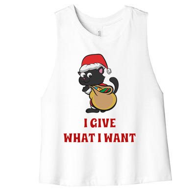 I Give What I Want Santa Cat Christmas Cheer Gift Women's Racerback Cropped Tank