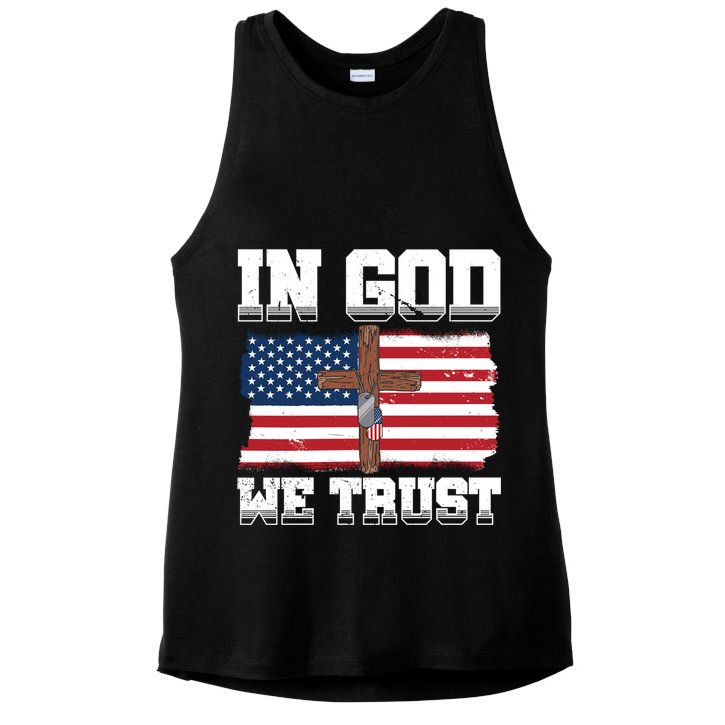 In God We Trust American Flag Jesus Faith Holy Cross Meaningful Gift Ladies PosiCharge Tri-Blend Wicking Tank