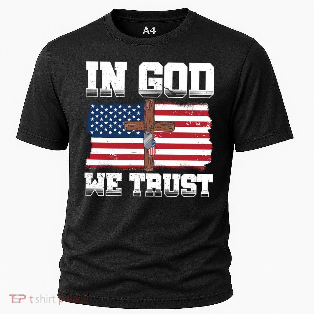 In God We Trust American Flag Jesus Faith Holy Cross Meaningful Gift Performance Shirt