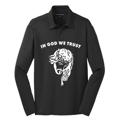 In God We Trust Artistic Design Jesus Face For Christians Gift Silk Touch Performance Long Sleeve Polo