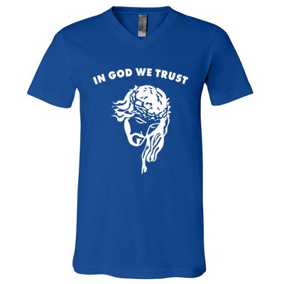 In God We Trust Artistic Design Jesus Face For Christians Gift V-Neck T-Shirt