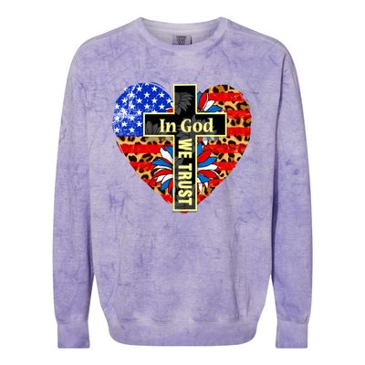 In God We Trust Heart 4th Of July Patriotic Flag Christian Gift Colorblast Crewneck Sweatshirt