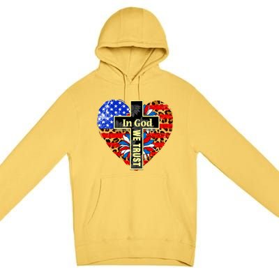 In God We Trust Heart 4th Of July Patriotic Flag Christian Gift Premium Pullover Hoodie