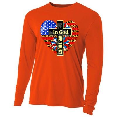 In God We Trust Heart 4th Of July Patriotic Flag Christian Gift Cooling Performance Long Sleeve Crew