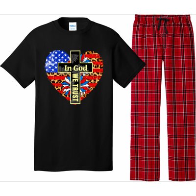 In God We Trust Heart 4th Of July Patriotic Flag Christian Gift Pajama Set