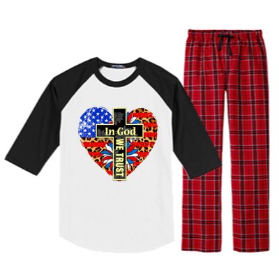 In God We Trust Heart 4th Of July Patriotic Flag Christian Gift Raglan Sleeve Pajama Set