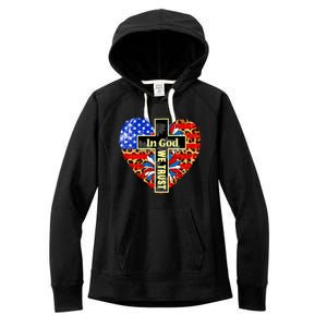 In God We Trust Heart 4th Of July Patriotic Flag Christian Gift Women's Fleece Hoodie