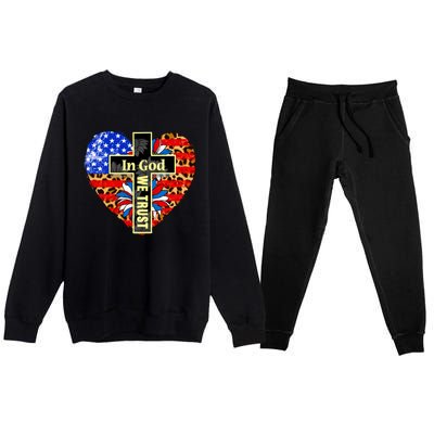 In God We Trust Heart 4th Of July Patriotic Flag Christian Gift Premium Crewneck Sweatsuit Set