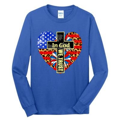 In God We Trust Heart 4th Of July Patriotic Flag Christian Gift Tall Long Sleeve T-Shirt