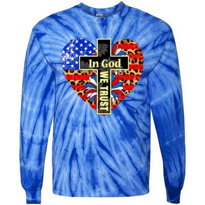 In God We Trust Heart 4th Of July Patriotic Flag Christian Gift Tie-Dye Long Sleeve Shirt