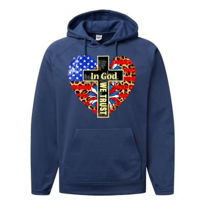 In God We Trust Heart 4th Of July Patriotic Flag Christian Gift Performance Fleece Hoodie