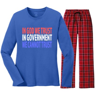 In God We Trust In Governt We Cannot Trust Gift Women's Long Sleeve Flannel Pajama Set 