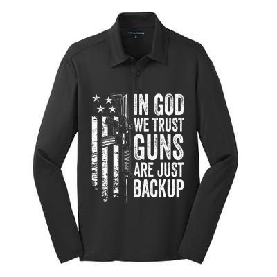 In God We Trust Guns Are Just Backup Usa Pro Gun Christian Silk Touch Performance Long Sleeve Polo