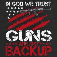 In God We Trust Guns Are Just Backup Patriotic 7 Panel Mesh Trucker Snapback Hat