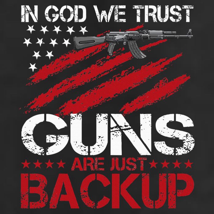 In God We Trust Guns Are Just Backup Patriotic 7 Panel Mesh Trucker Snapback Hat