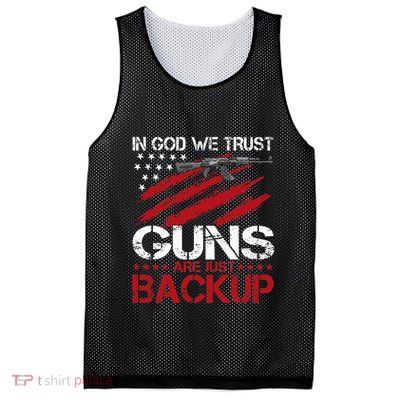 In God We Trust Guns Are Just Backup Patriotic Mesh Reversible Basketball Jersey Tank