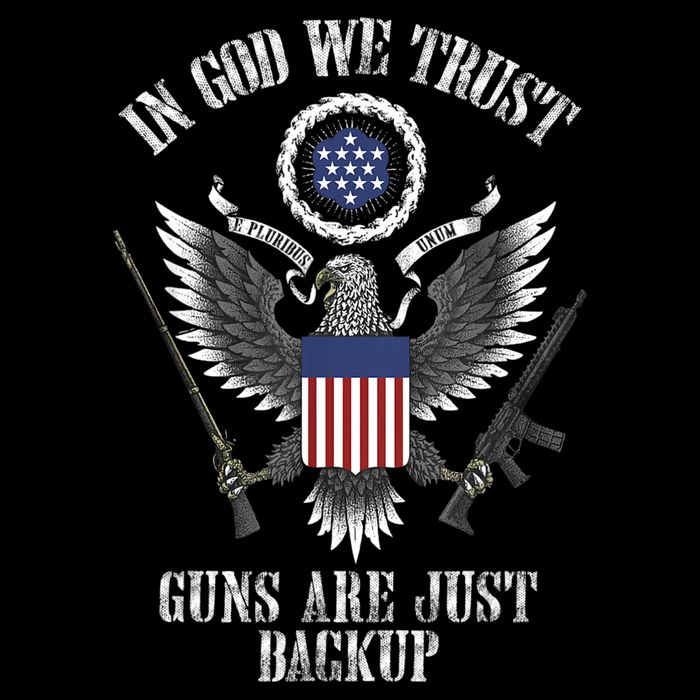 In God We Trust Guns Are Just Backup Sustainable Bucket Hat