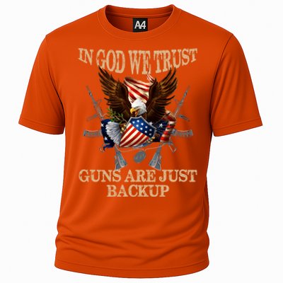 In God We Trust The Guns Are Just Backup Christian Veteran Gift Cooling Performance Crew T-Shirt