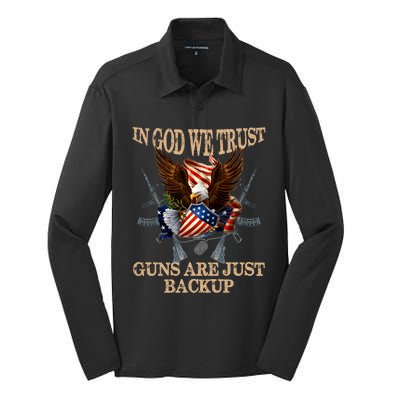 In God We Trust The Guns Are Just Backup Christian Veteran Gift Silk Touch Performance Long Sleeve Polo