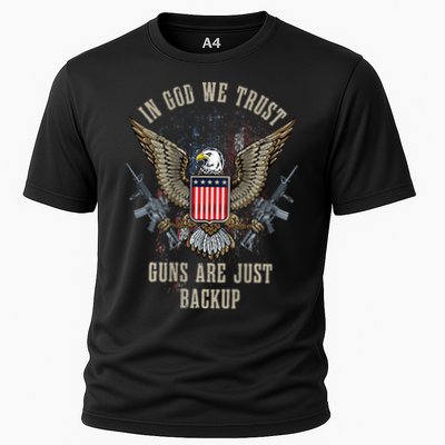 In God We Trust Guns Are Just Backup AR 15 American Flag Performance Shirt