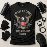 In God We Trust Guns Are Just Backup AR 15 American Flag Cooling Performance Crew T-Shirt