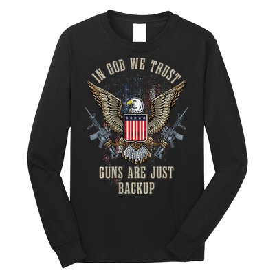 In God We Trust Guns Are Just Backup AR 15 American Flag Long Sleeve Shirt