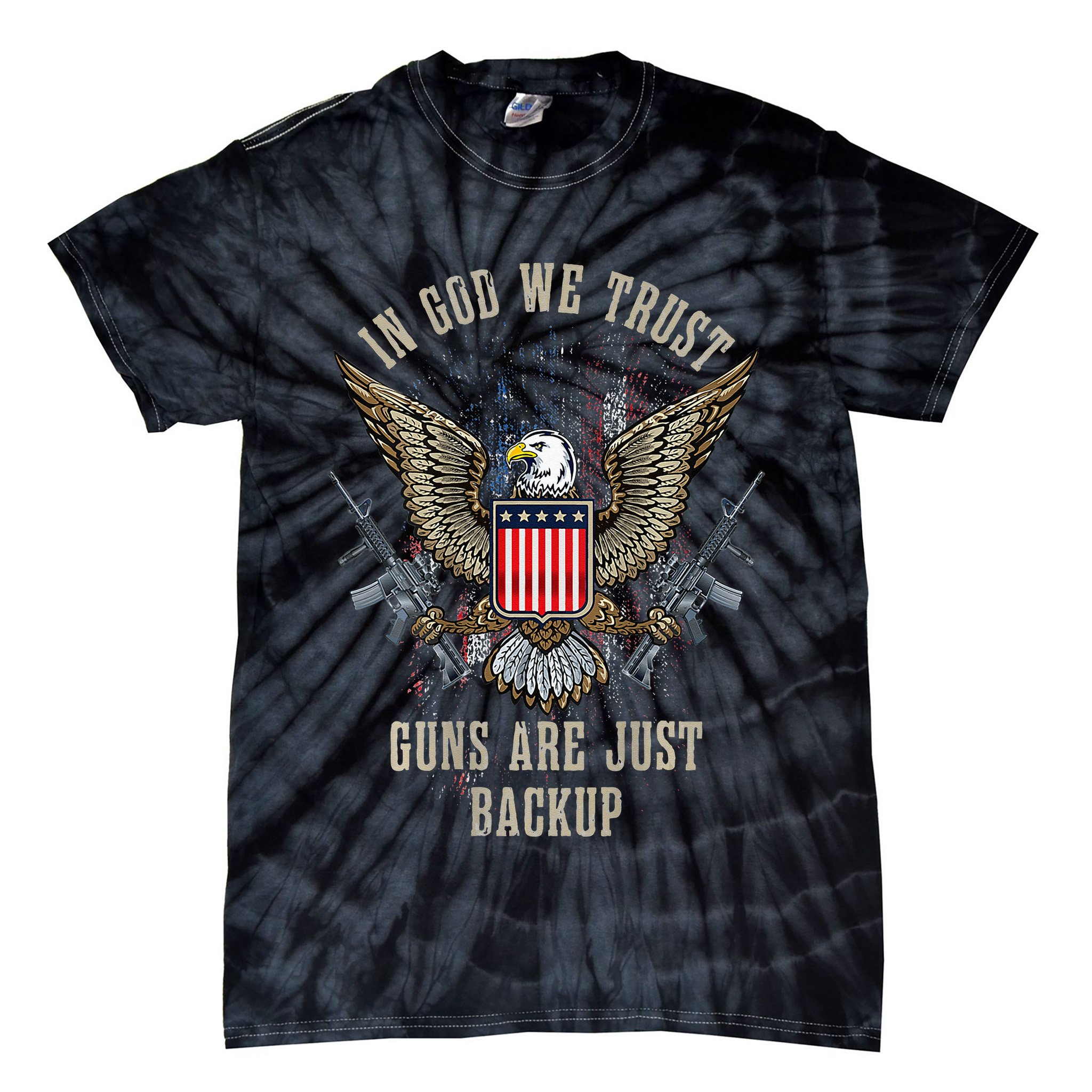 In God We Trust Guns Are Just Backup AR 15 American Flag Tie-Dye T-Shirt