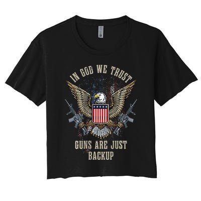 In God We Trust Guns Are Just Backup AR 15 American Flag Crop Top