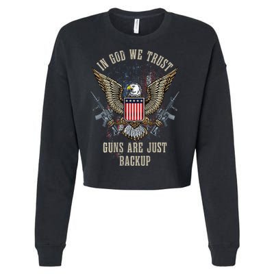In God We Trust Guns Are Just Backup AR 15 American Flag Cropped Pullover Crew