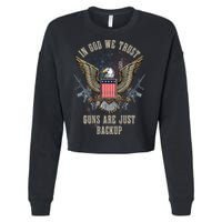 In God We Trust Guns Are Just Backup AR 15 American Flag Cropped Pullover Crew