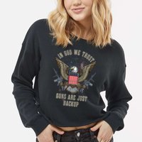 In God We Trust Guns Are Just Backup AR 15 American Flag Cropped Pullover Crew