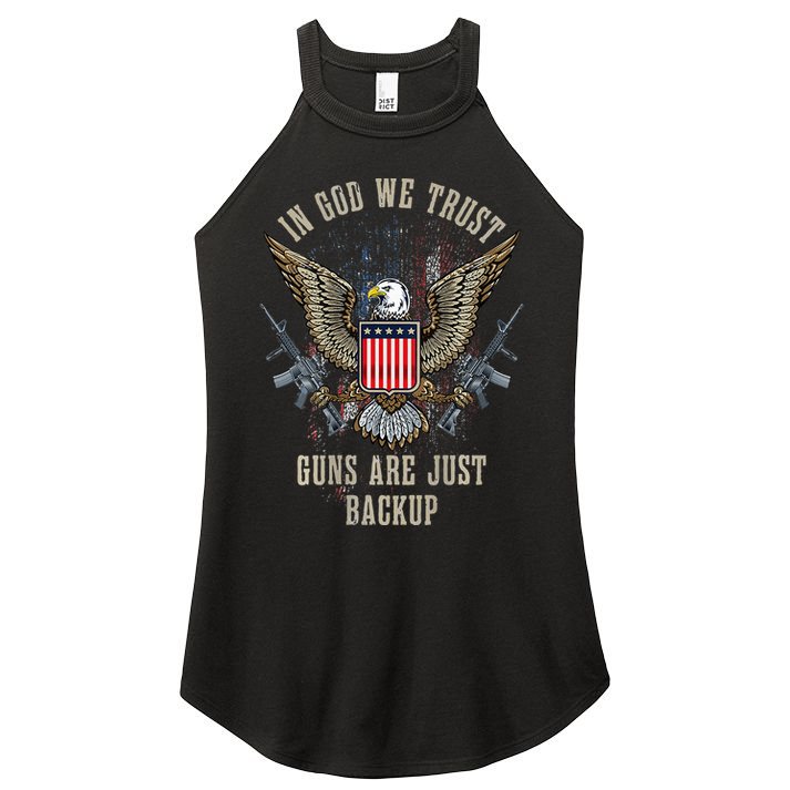 In God We Trust Guns Are Just Backup AR 15 American Flag Women's Perfect Tri Rocker Tank