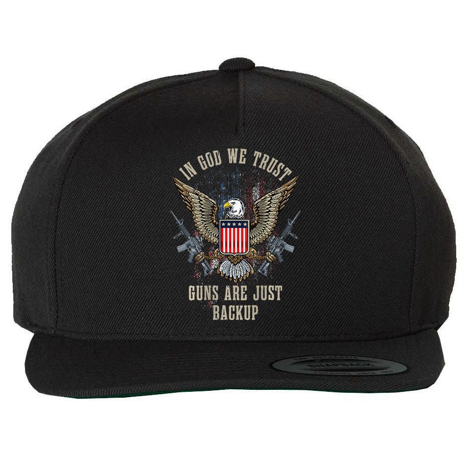 In God We Trust Guns Are Just Backup AR 15 American Flag Wool Snapback Cap